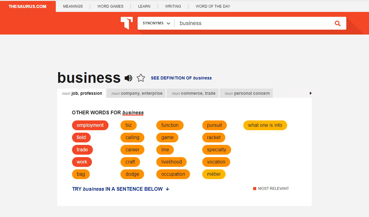 thesaurus names for business