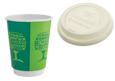Vegware compostable coffee cup and lid. Biogedgradable packaging